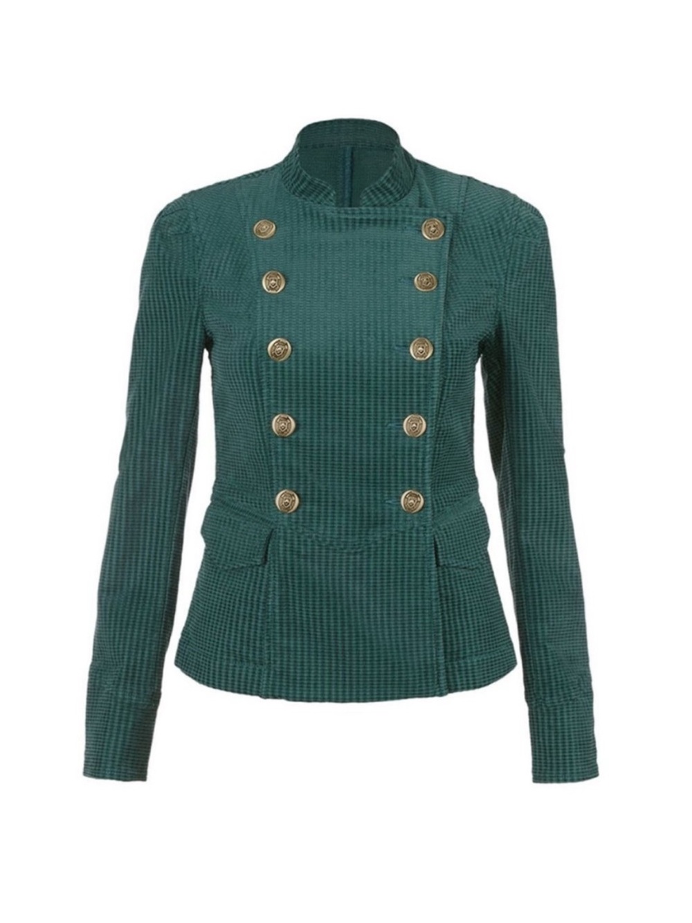 CAbi Emerald Double-Breasted Military Blazer with Gold Buttons